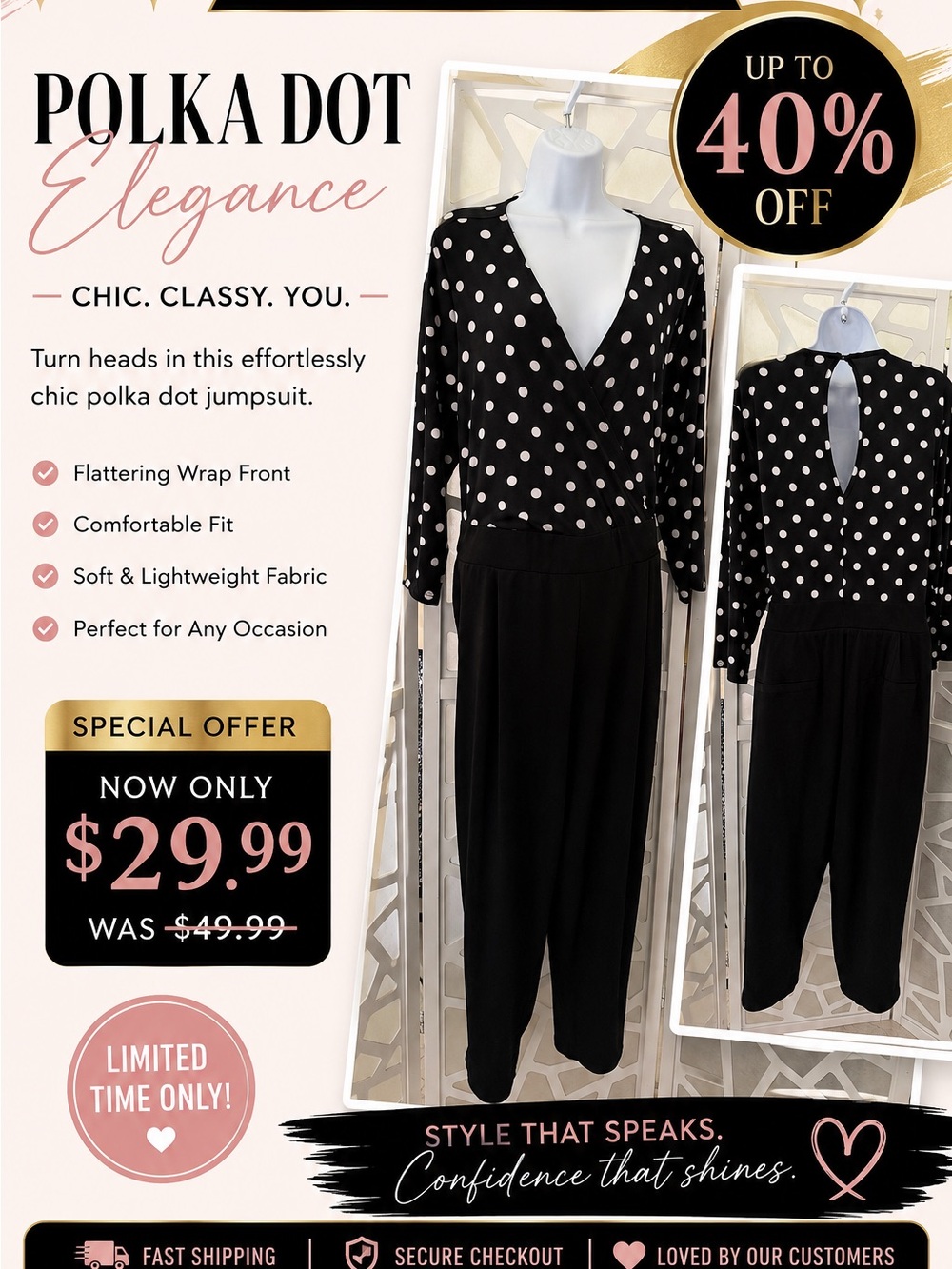torrid Black and White Polka Dot Wrap-Front Jumpsuit